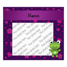Personalized name frog purple pink flowers hearts photo print