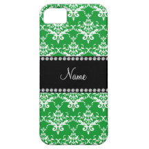 Personalized name green white damask iPhone 5 case