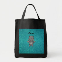 Personalized name hippo turquoise glitter bag