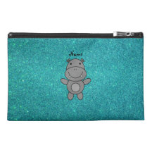 Personalized name hippo turquoise glitter travel accessories bags