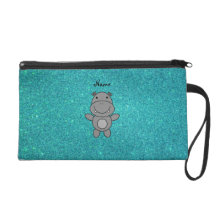 Personalized name hippo turquoise glitter wristlet purse