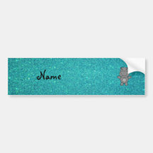 Personalized name hippo turquoise glitter bumper stickers