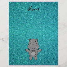 Personalized name hippo turquoise glitter full color flyer