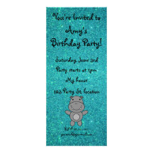 Personalized name hippo turquoise glitter announcements