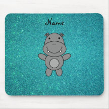 Personalized name hippo turquoise glitter mouse pad