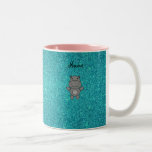 Personalized name hippo turquoise glitter mugs