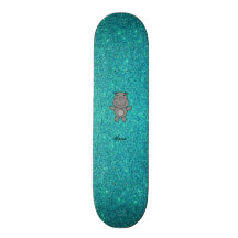 Personalized name hippo turquoise glitter skate boards