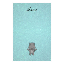 Personalized name hippo turquoise glitter custom stationery