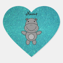 Personalized name hippo turquoise glitter sticker