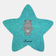 Personalized name hippo turquoise glitter sticker