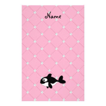 Personalized name killer whale pink diamonds stationery design