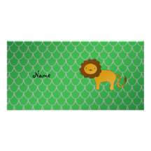 Personalized name lion green dragon scales photo card