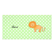 Personalized name lion green polka dots photo card template