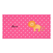 Personalized name lion pink diamonds custom photo card