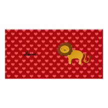 Personalized name lion red hearts photo card