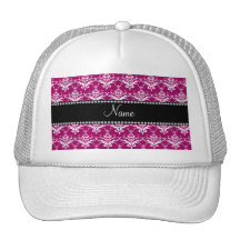 Personalized name magenta pink damask hats
