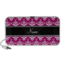 Personalized name magenta pink damask travel speaker