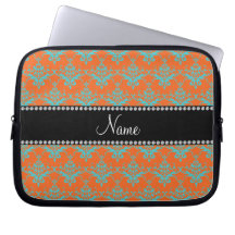 Personalized name Orange blue damask Laptop Sleeve