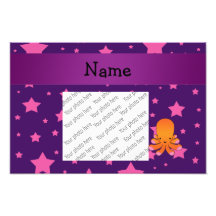 Personalized name orange octopus purple pink stars photographic print