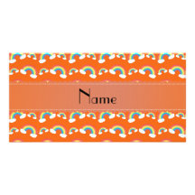 Personalized name orange rainbows photo greeting card