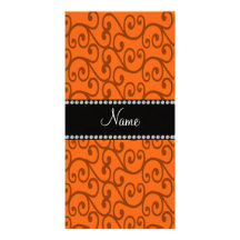 Personalized name orange swirls custom photo card