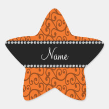 Personalized name orange swirls star stickers