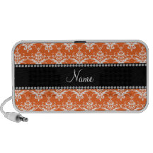 Personalized name orange white damask mini speaker