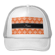 Personalized name orange white damask trucker hat