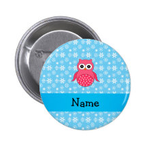 Personalized name owl blue snowflakes pinback buttons