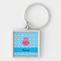Personalized name owl blue snowflakes key chains