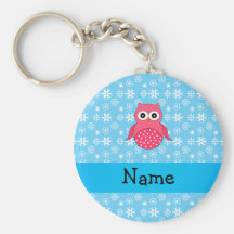 Personalized name owl blue snowflakes keychains