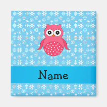 Personalized name owl blue snowflakes magnets