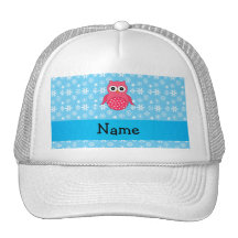 Personalized name owl blue snowflakes mesh hat