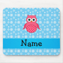 Personalized name owl blue snowflakes mousepads