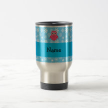 Personalized name owl blue snowflakes mugs