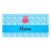 Personalized name owl blue snowflakes photo card