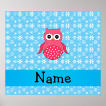 Personalized name owl blue snowflakes poster