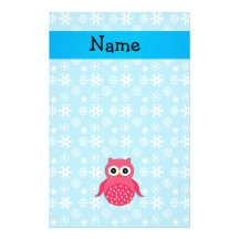 Personalized name owl blue snowflakes stationery paper