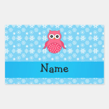 Personalized name owl blue snowflakes rectangle sticker
