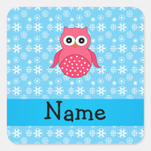 Personalized name owl blue snowflakes square stickers