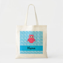 Personalized name owl blue snowflakes tote bag