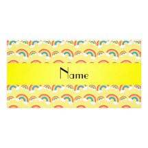 Personalized name pastel yellow rainbows pattern photo cards