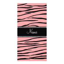 Personalized name peach zebra stripes photo card template