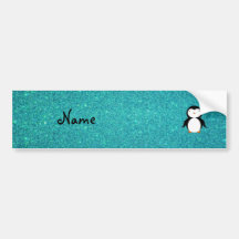 Personalized name penguin turquoise glitter bumper sticker