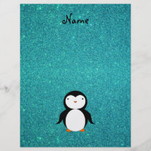Personalized name penguin turquoise glitter personalized flyer