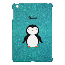 Personalized name penguin turquoise glitter case for the iPad mini