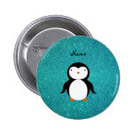 Personalized name penguin turquoise glitter pin