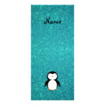 Personalized name penguin turquoise glitter rack card