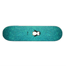 Personalized name penguin turquoise glitter skateboards