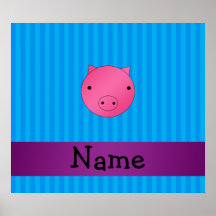 Personalized name pig face blue stripes poster